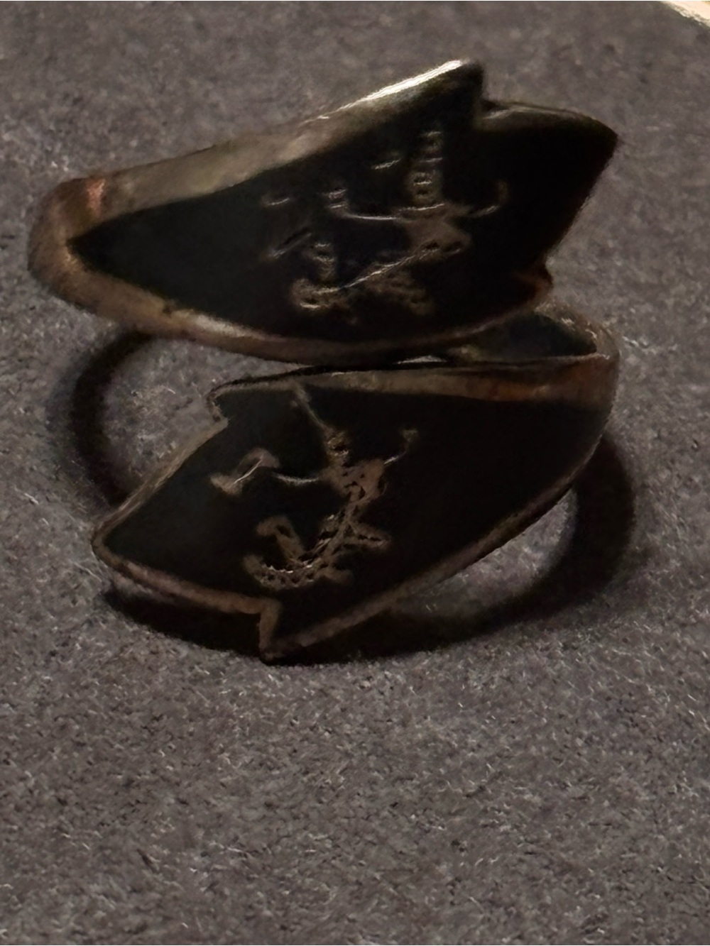 Sterling Siam Dancers Niello Black Open Leaf-Style Vintage Ring